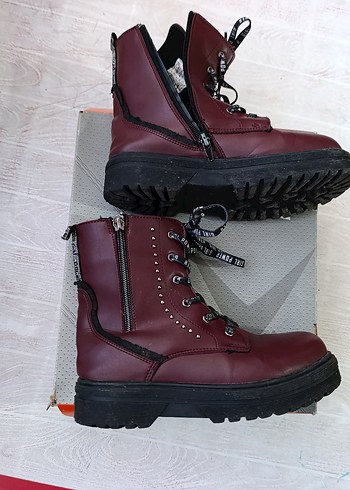 35 Numara Bordo Deri Yüksek Topuklu  Bot - Görsel 4