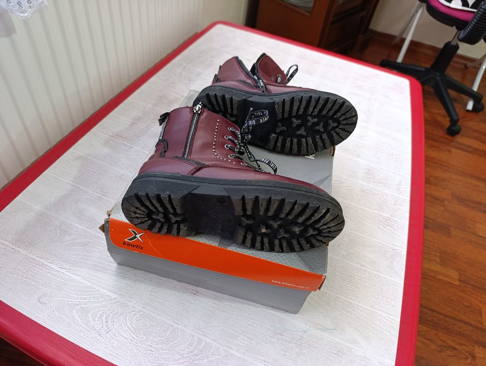 35 Numara Bordo Deri Yüksek Topuklu  Bot - Görsel 5