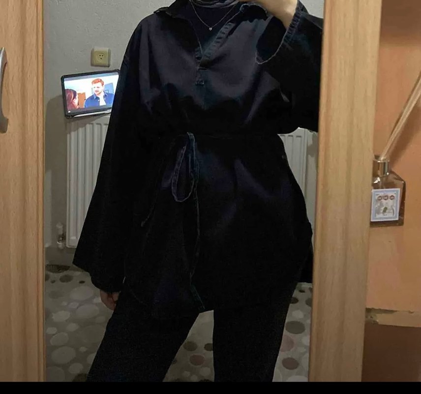 Kadın Siyah Belden Bağlamalı Denim Tunik - Görsel 3