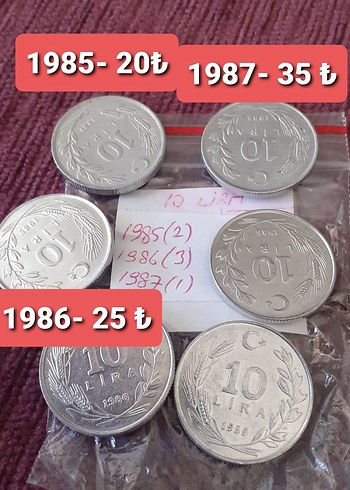 10 lira 1985, 1986, 1987