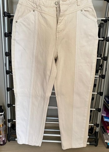 Beyaz Midi Kot Pantolon Kemerli Regular Fit