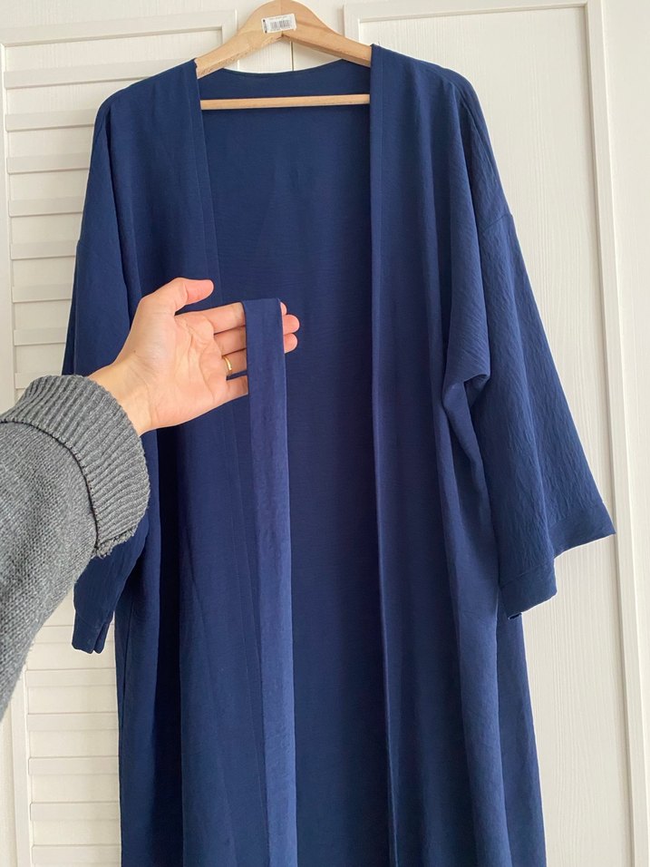 Lacivert Uzun Kadın Kimono/Abaya - Görsel 4