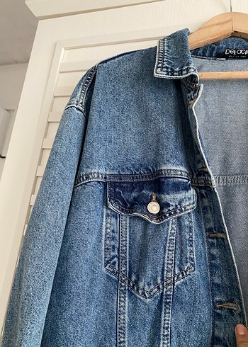 Düğmeli Mavi Oversize Kadın Denim Ceket - Görsel 3