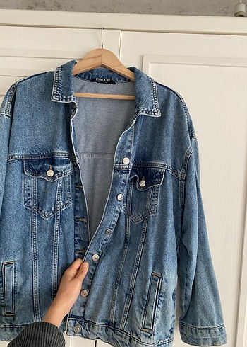 Düğmeli Mavi Oversize Kadın Denim Ceket - Görsel 2