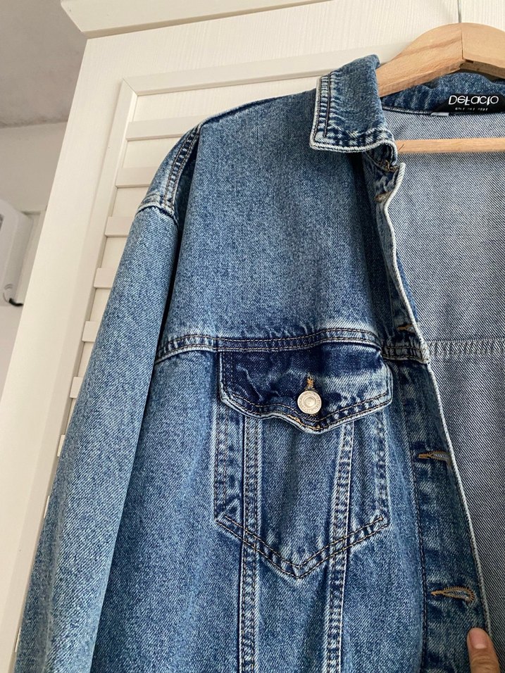 Düğmeli Mavi Oversize Kadın Denim Ceket - Görsel 3
