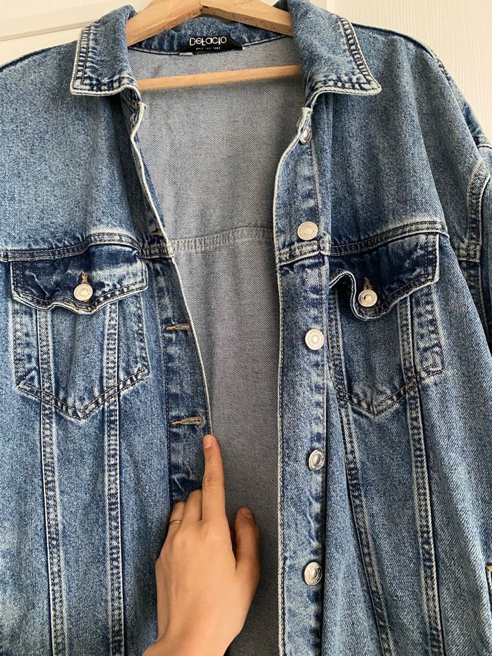 Düğmeli Mavi Oversize Kadın Denim Ceket - Görsel 4