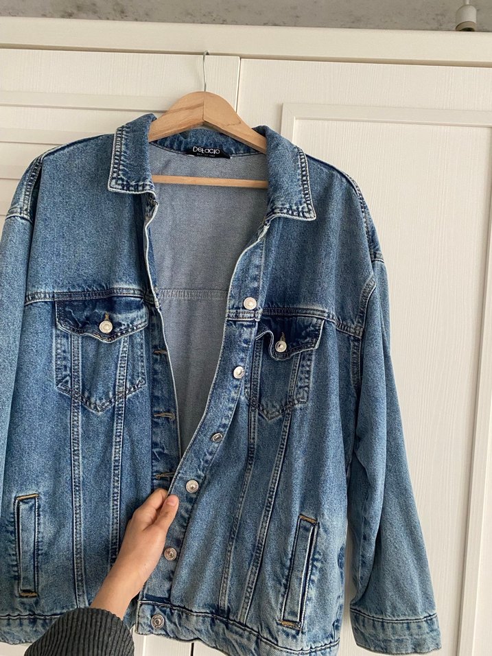 Düğmeli Mavi Oversize Kadın Denim Ceket - Görsel 2