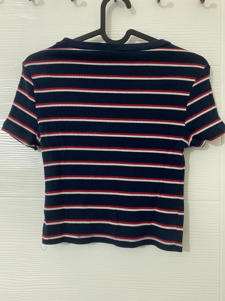 Çizgili Kısa Kollu Kadın Tişört - Görsel 3