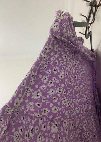 Çiçek Desenli Mor Mini Etek - Görsel 3