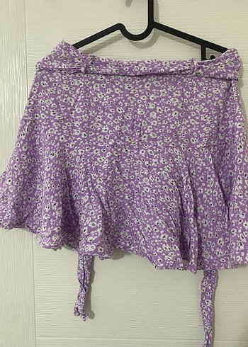 Çiçek Desenli Mor Mini Etek - Görsel 2