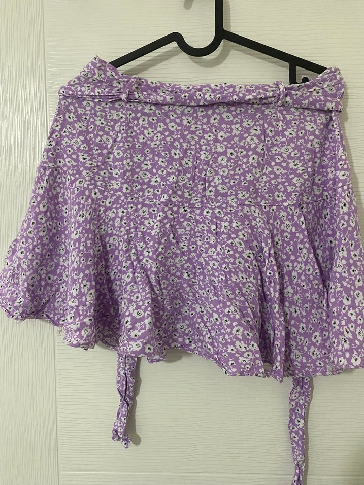 Çiçek Desenli Mor Mini Etek - Görsel 2