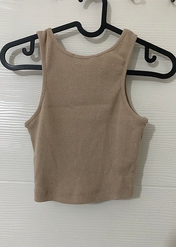 Bej Bisiklet Yakalı Kolsuz Kısa Kadın Atlet - Görsel 3