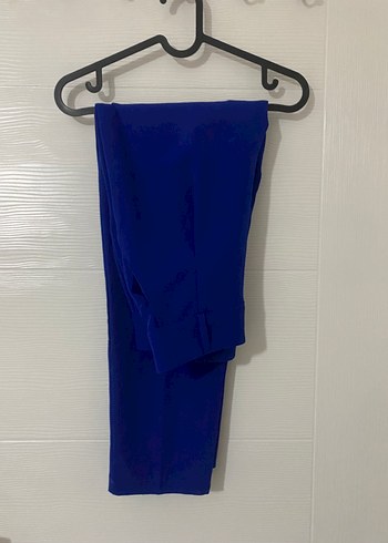 Koyu Mavi Pilili Kadın Kumaş Pantolon - Görsel 5