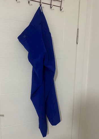 Koyu Mavi Pilili Kadın Kumaş Pantolon - Görsel 3