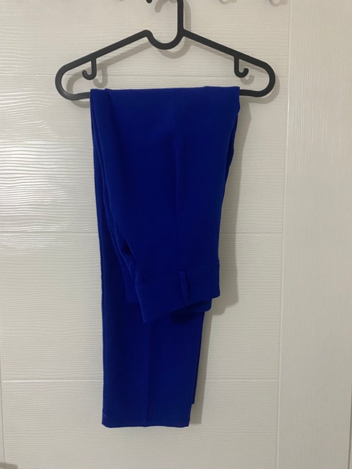 Koyu Mavi Pilili Kadın Kumaş Pantolon - Görsel 5