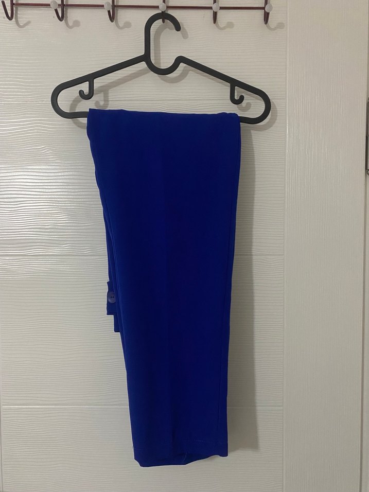 Koyu Mavi Pilili Kadın Kumaş Pantolon - Görsel 4