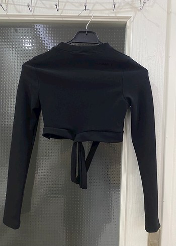 Diğer Siyah Bel Detaylı Uzun Kollu Crop Top