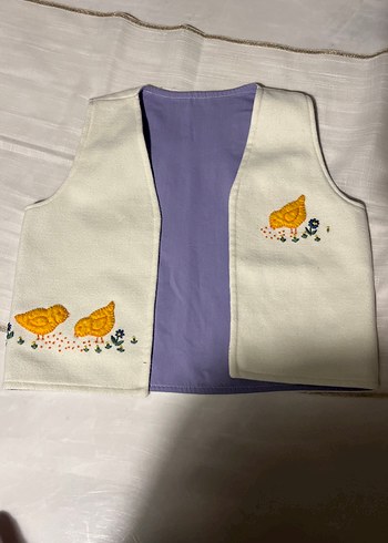 Kız Çocuk Nakışlı Beyaz civciv desenli  Yelek - Görsel 5