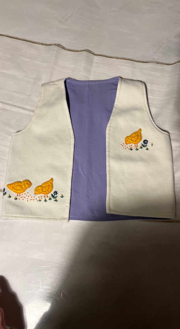 Kız Çocuk Nakışlı Beyaz civciv desenli  Yelek - Görsel 5