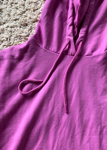 universal Beden mor Renk Mor Kapüşonlu Kısa Kollu Kadın Sweatshirt
