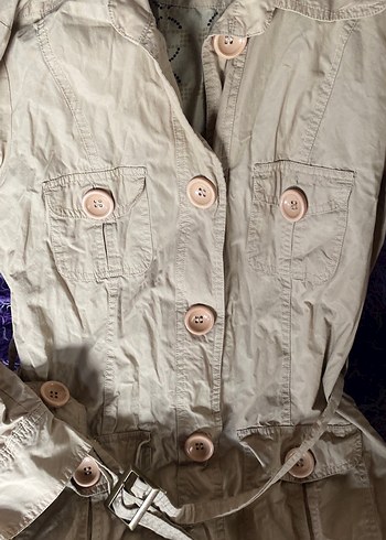 Düğmeli Bej Midi Keten Trençkot - Görsel 3