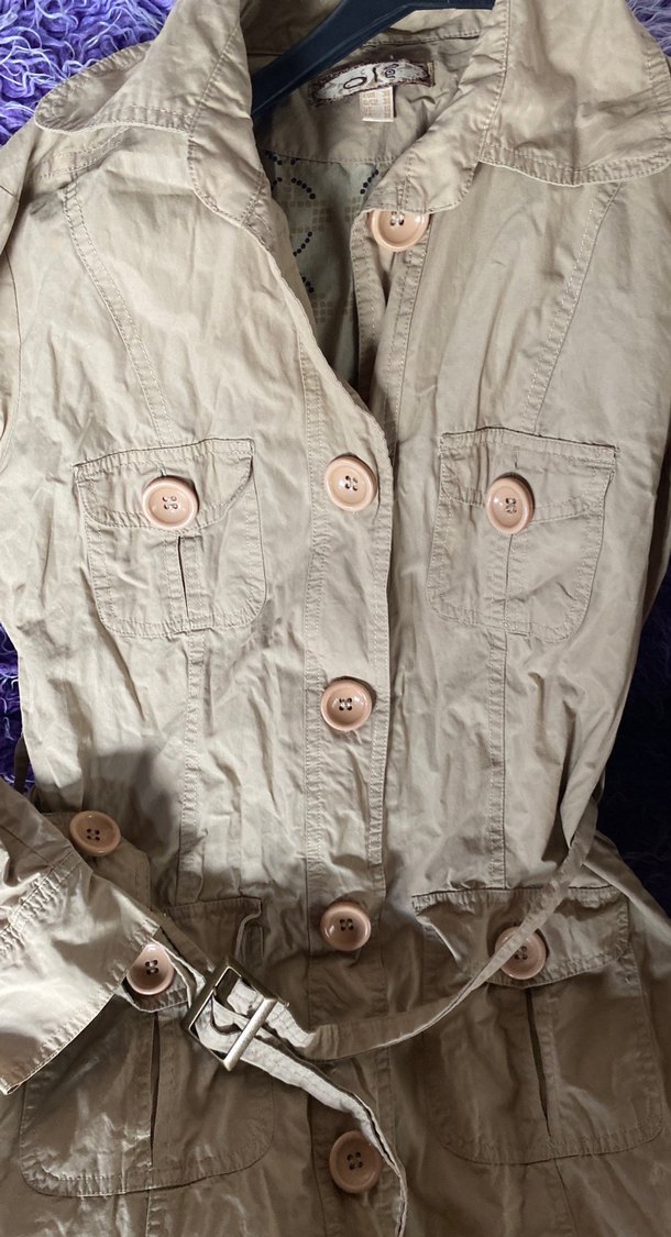 Düğmeli Bej Midi Keten Trençkot - Görsel 3