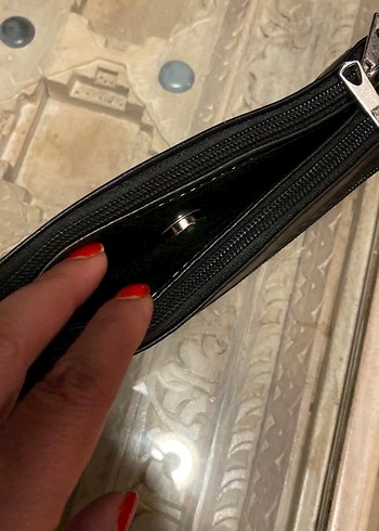 Kadın Siyah Deri Fermuarlı Clutch Cüzdan - Görsel 3