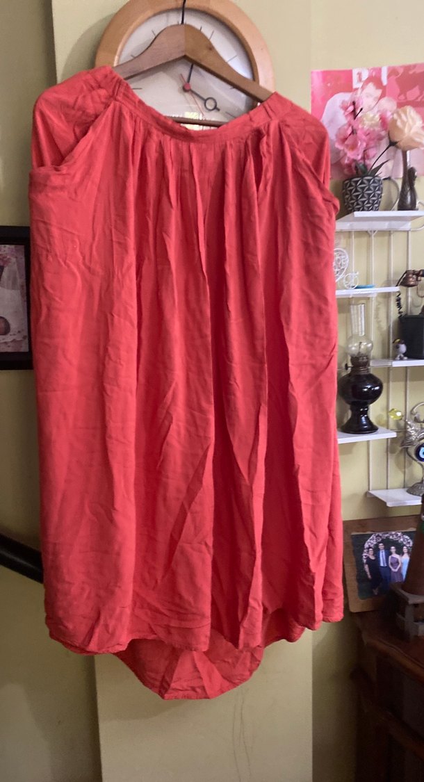 Kırmızı Uzun Salaş  Keten Etek - Görsel 2