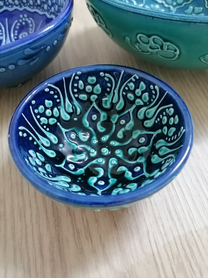 Turkuaz Renkli El İşçiliği Seramik Tabak - Görsel 4