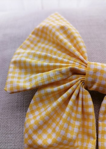 Sarı Ekoseli Büyük Fiyonk Saç Aksesuarı - Görsel 2