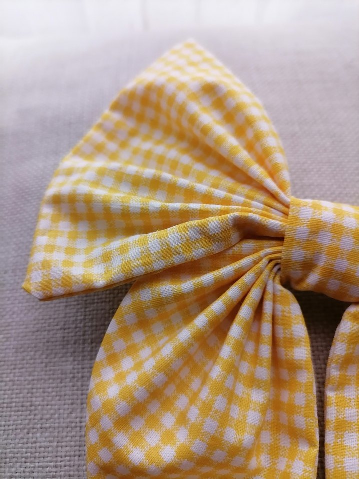 Sarı Ekoseli Büyük Fiyonk Saç Aksesuarı - Görsel 2