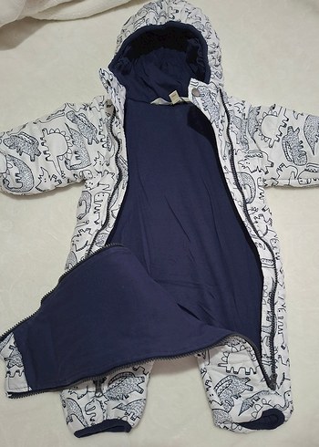 Mavi i Kapüşonlu Bebek Astronot Tulum, Fermuarlı, Desenli - Görsel 5