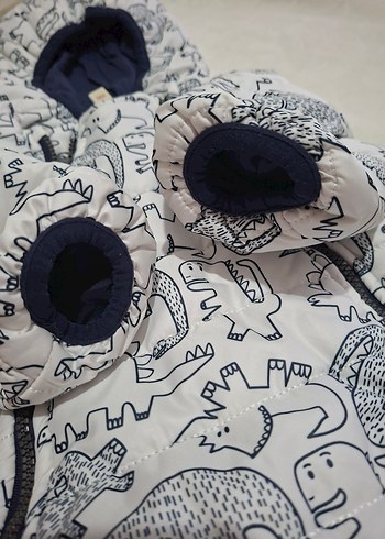 Mavi i Kapüşonlu Bebek Astronot Tulum, Fermuarlı, Desenli - Görsel 3