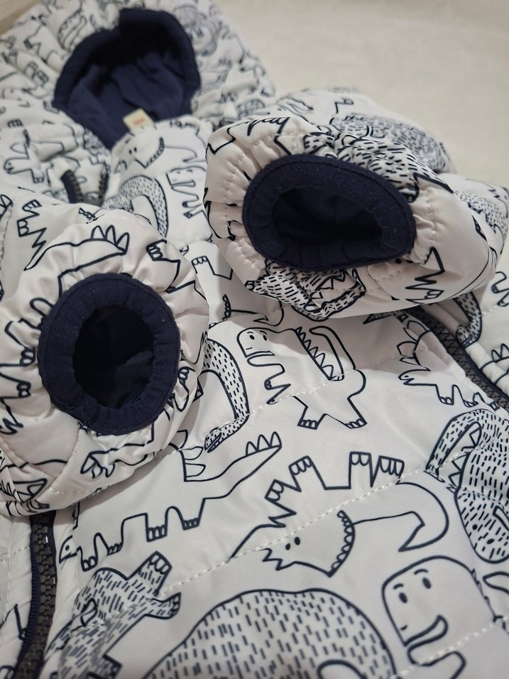 Mavi i Kapüşonlu Bebek Astronot Tulum, Fermuarlı, Desenli - Görsel 3