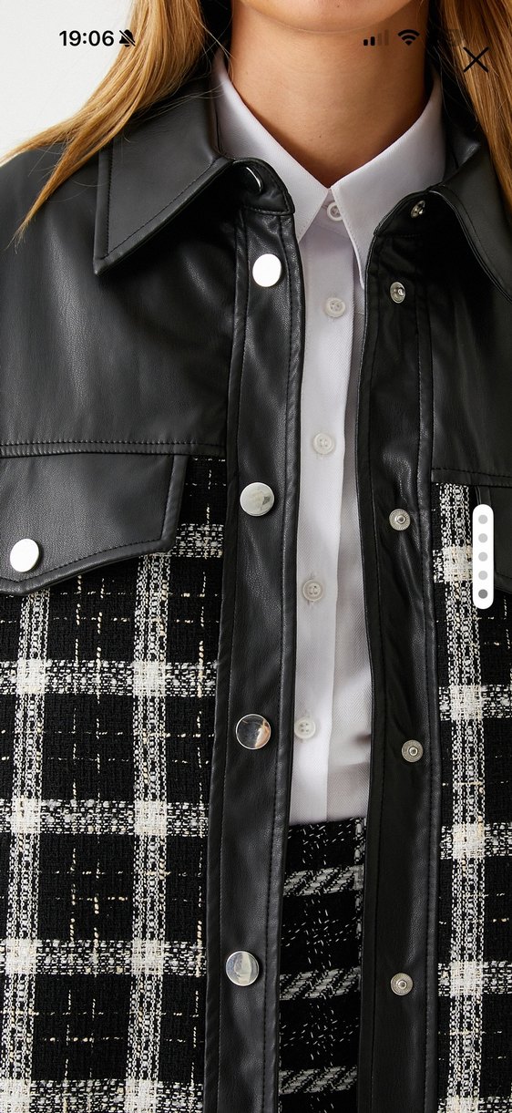 Düğmeli Siyah Gri Kareli Midi Ceket - Görsel 4