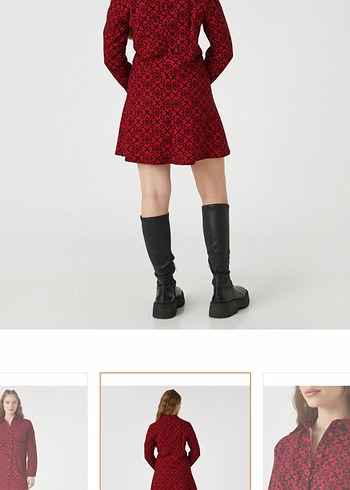 Kırmızı Düğmeli gömlek Elbise - Görsel 4