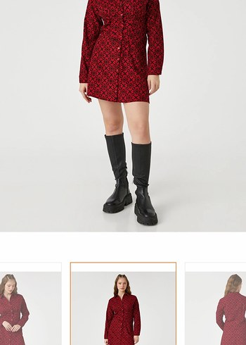 Kırmızı Düğmeli gömlek Elbise - Görsel 3