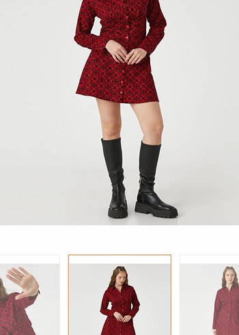 Kırmızı Düğmeli gömlek Elbise - Görsel 2