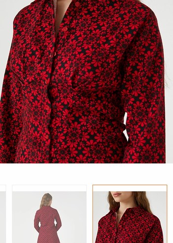 Kırmızı Düğmeli gömlek Elbise - Görsel 5