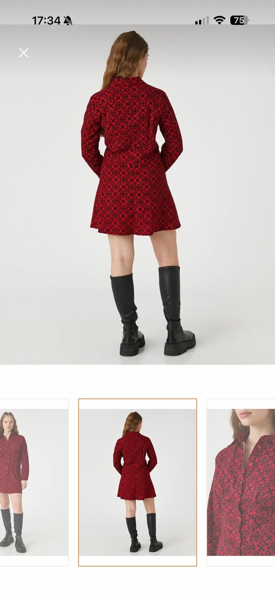 Kırmızı Düğmeli gömlek Elbise - Görsel 4