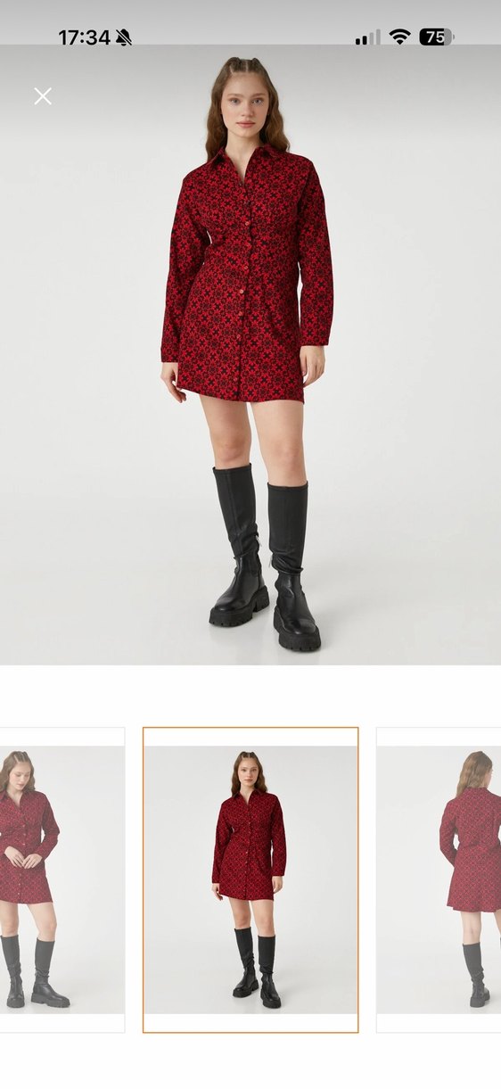 Kırmızı Düğmeli gömlek Elbise - Görsel 3