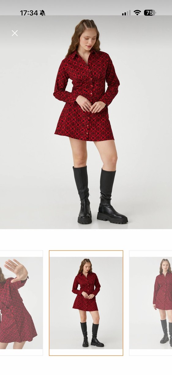 Kırmızı Düğmeli gömlek Elbise - Görsel 2