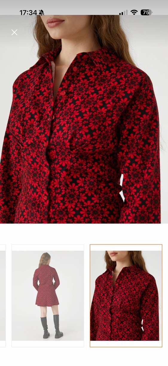 Kırmızı Düğmeli gömlek Elbise - Görsel 5