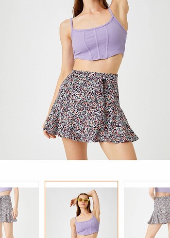 Koton Çiçekli Mini Volanlı şort Etek - Görsel 2