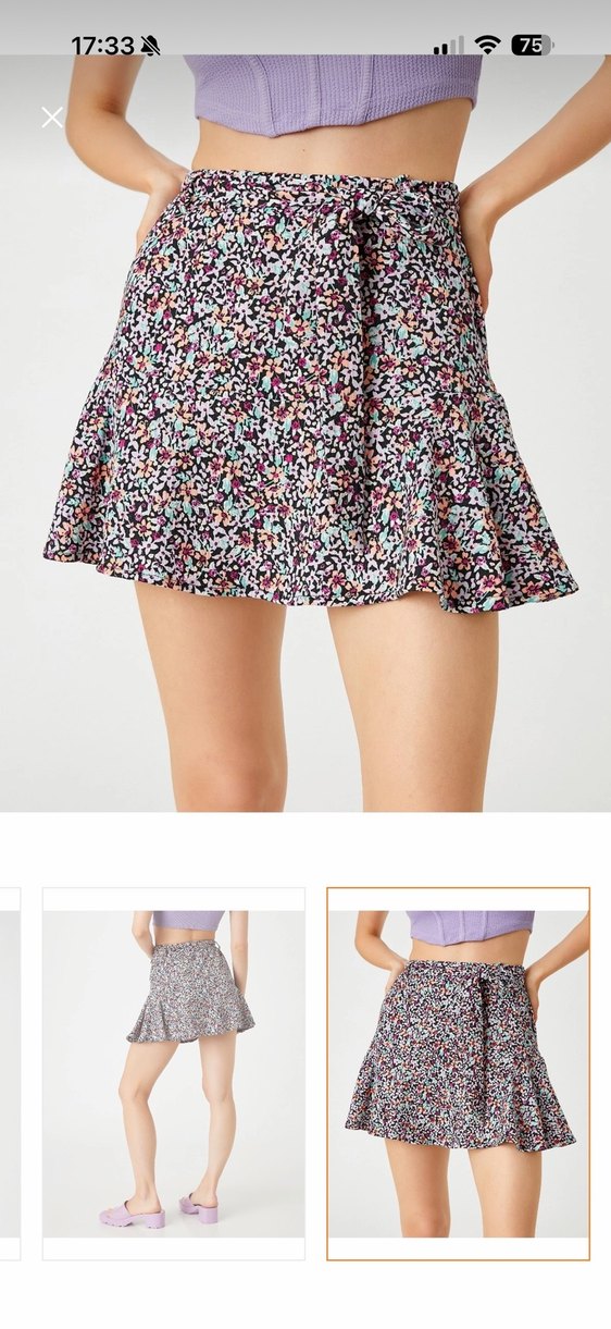 Koton Çiçekli Mini Volanlı şort Etek - Görsel 3