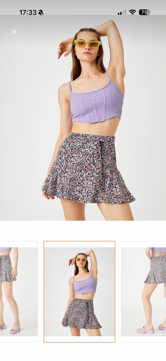 Koton Çiçekli Mini Volanlı şort Etek - Görsel 2