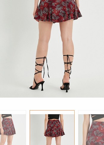 Bordo Desenli Fırfırlı Mini şort Etek - Görsel 3