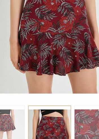 Bordo Desenli Fırfırlı Mini şort Etek - Görsel 4