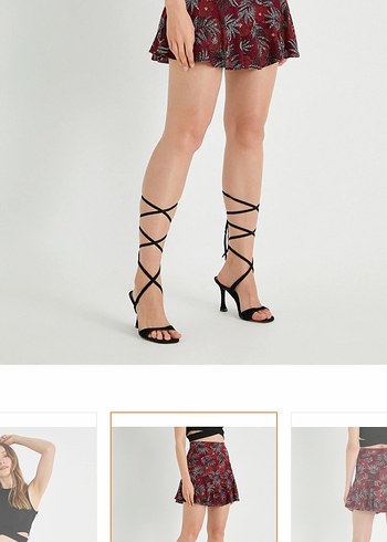 Bordo Desenli Fırfırlı Mini şort Etek - Görsel 2