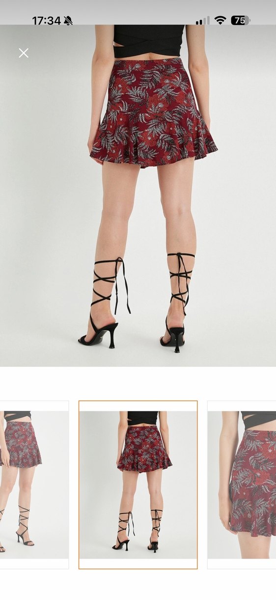 Bordo Desenli Fırfırlı Mini şort Etek - Görsel 3